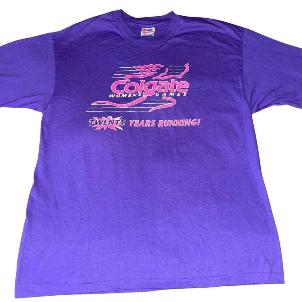Vintage 90s Single Stitch Colgate Womens Games Track Runner Tshirt XL